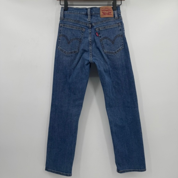 Levis Jeans Women 25 Blue Wedgie Straight Button Fly Distressed Stretch Denim - Picture 5 of 13